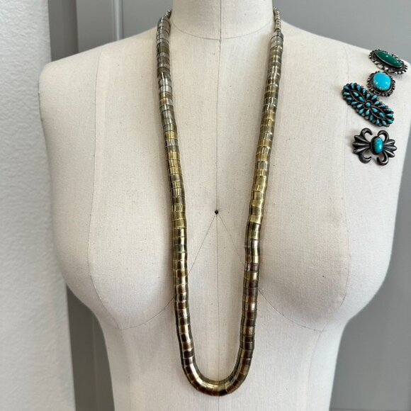 Vintage Bendable Snake Necklace 31" Mixed Metal Bold Statement Layering Art boho - Picture 2 of 7